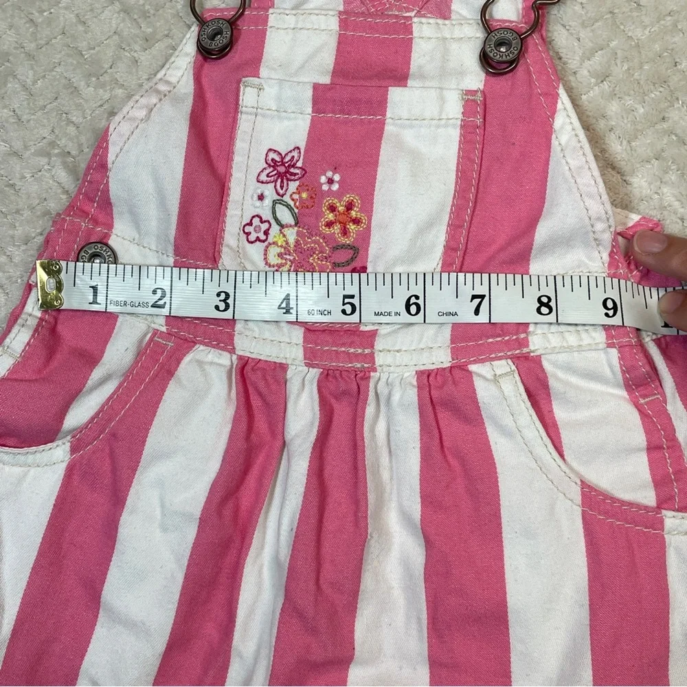 Oshkosh BGosh Y2K Pink White Stripe Dress Overalls Floral Embroidery Size 24 mos